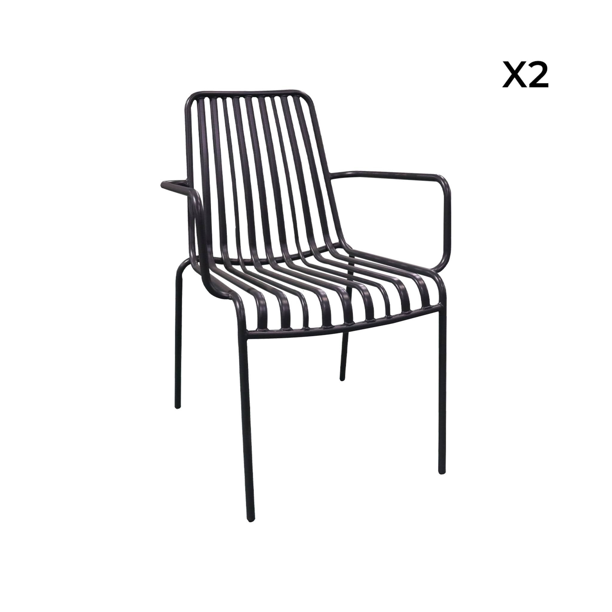 Lot de 2 fauteuils de jardin FLORIDA anthracite empilable en acier. L 59 x P 53.5 x H 78 cm FLORIDA - 6