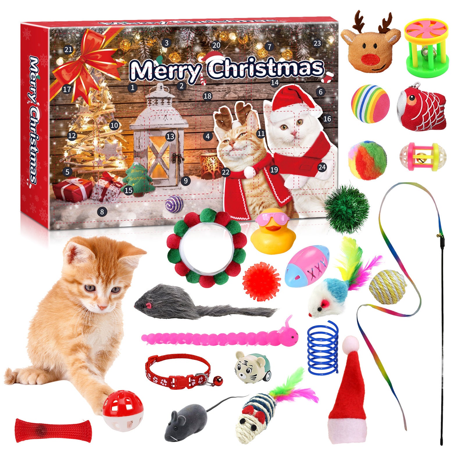 Jouet de l'Avent de Noël pour chats de 24 jours 2025 - Calendrier de compte à rebours avec pendentif en acrylique 2D | Cadeau festif pour, fille, épouse, soeur, amie