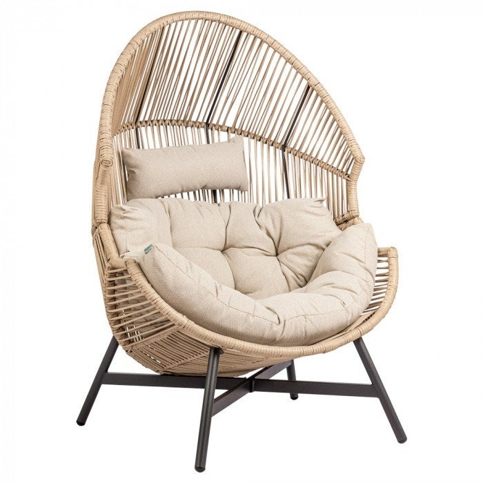 Fotel HOLAND Ogrodowy z Poduszką Rattanowy Stalowy 142 cm BEŻOWY