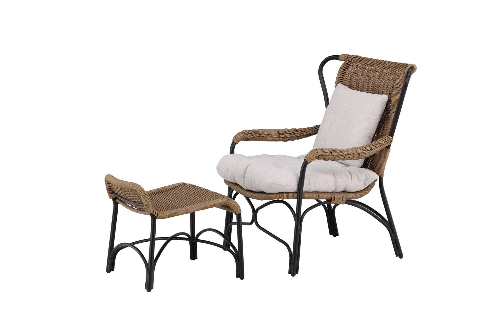 Loreto chaise longue avec coussin de jardin avec repose-pieds noir. - 2