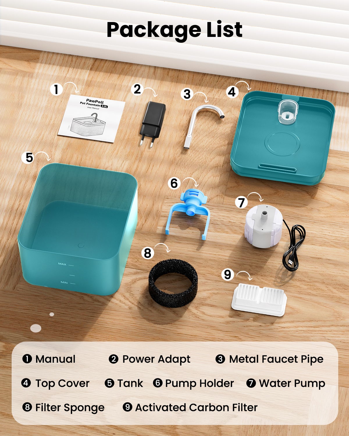 2,2L Fontaine à Eau pour Chat, Super Silencieuse, Facile à Mettoyer, Fontaine a Eau avec LED, Convient à Plusieurs Animaux de Compagnie (Vert) - 8