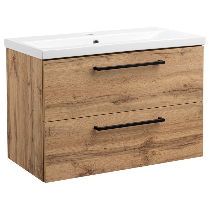 Szafka łazienkowa z umywalką wisząca pod umywalkę dąb wotan 80 cm zestaw
