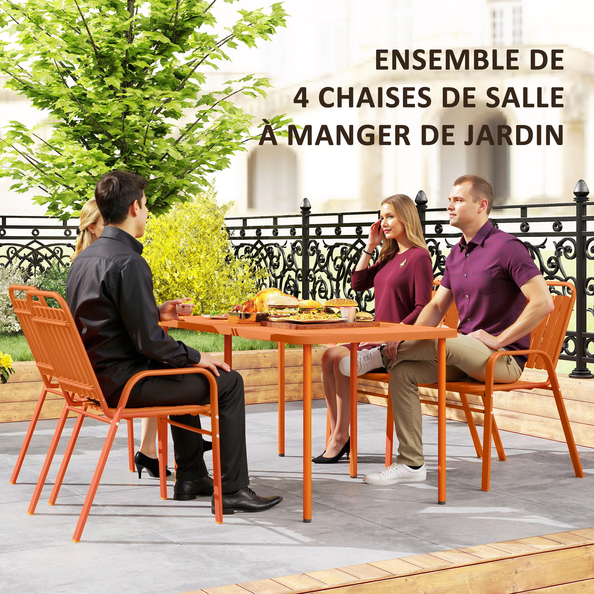 Lot de 4 chaises de jardin Acier Outsunny - 4