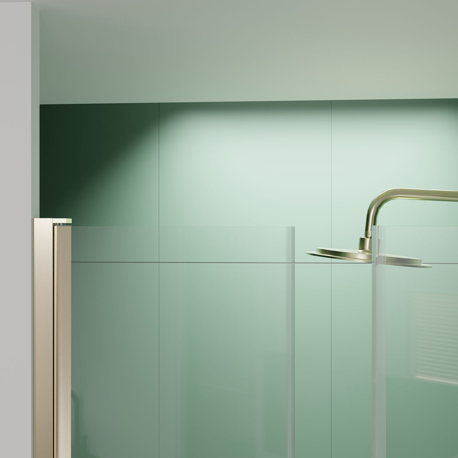 Porte de Douche Double Battant 90x200cm - Verre Trempé Transparent 6mm - Profil Or Doré Brossé - 8