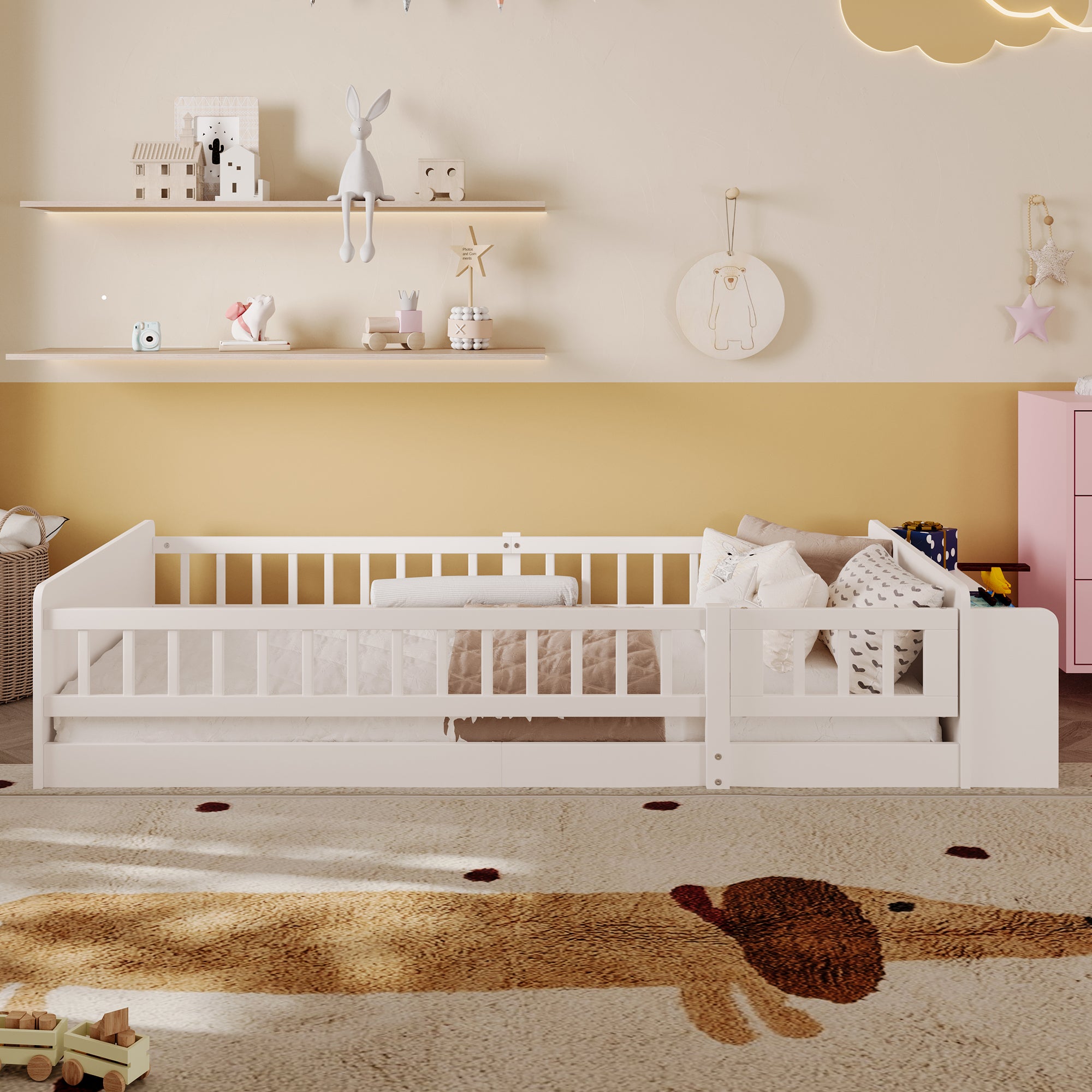 Letto Singolo A Scomparsa Per Bambini Con Unicorno | 90x200 Cm Con Cassetti | Viola E Morbido