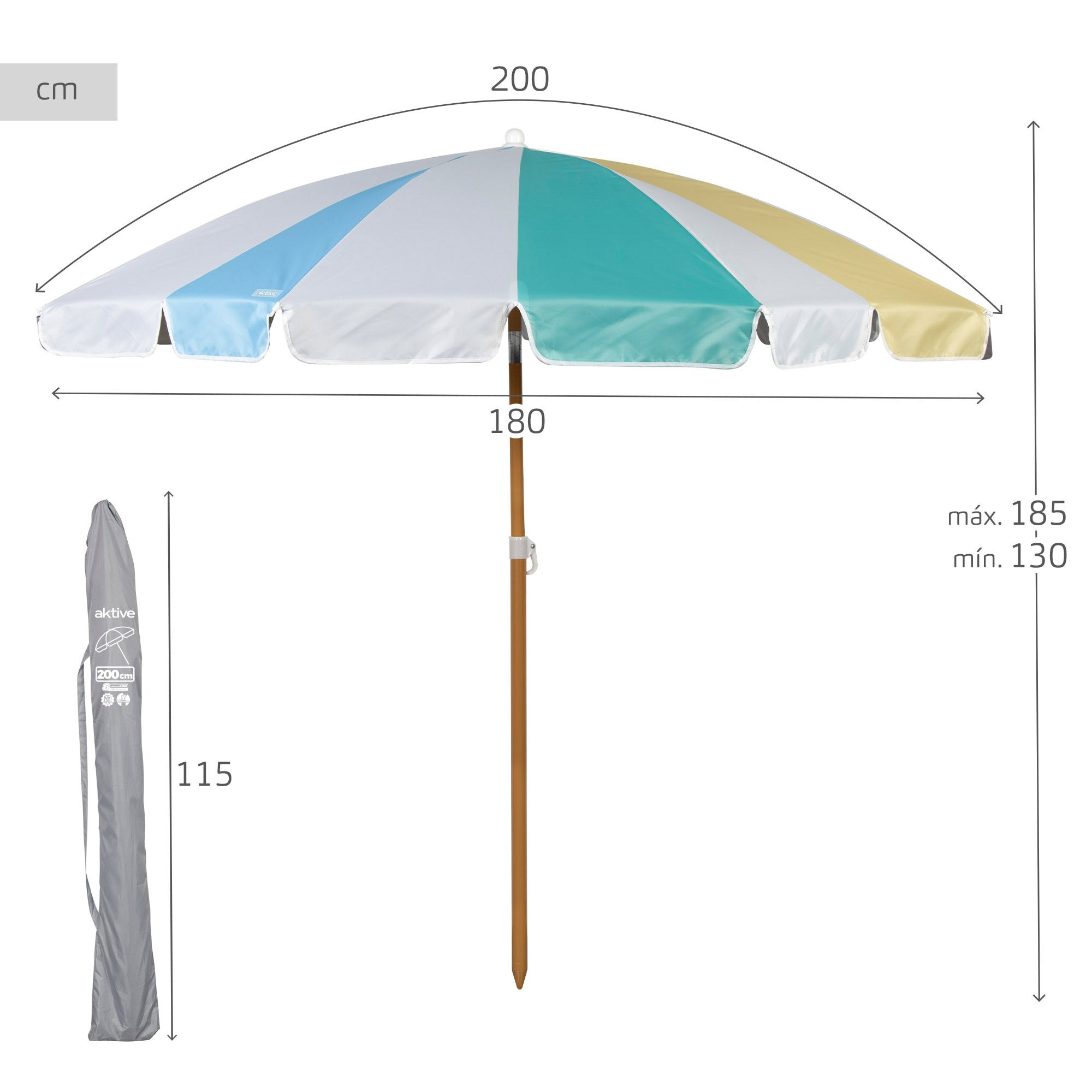 Aktive Guarda-sol de praia de 8 nervuras, 200 cm, arco-íris - 4