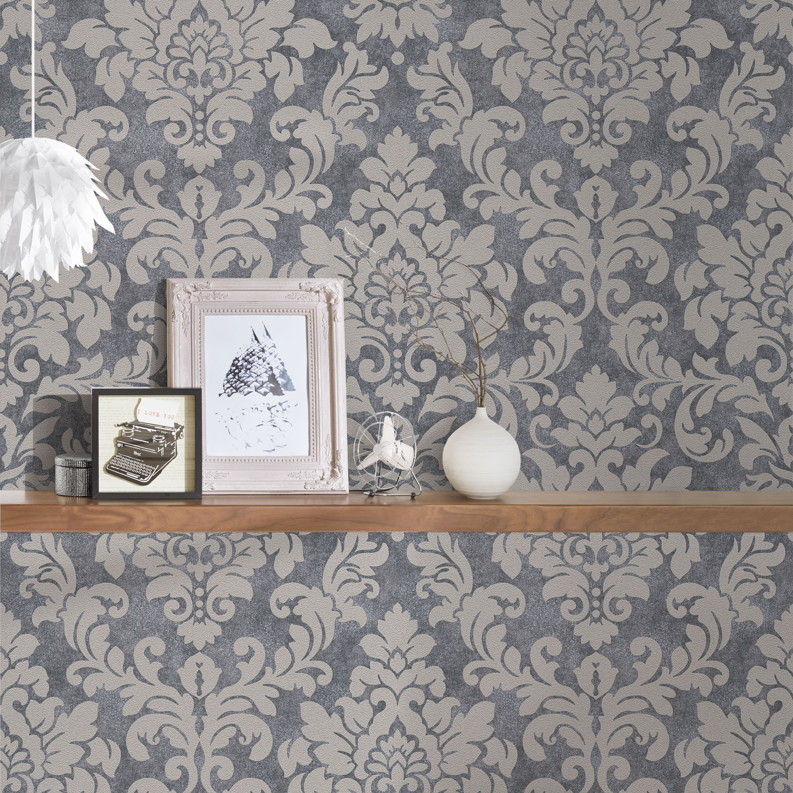 Papel pintado barroco en tonos grises papel pintado con textura realista y estampado damasco papel pintado vinílico para interior elegante