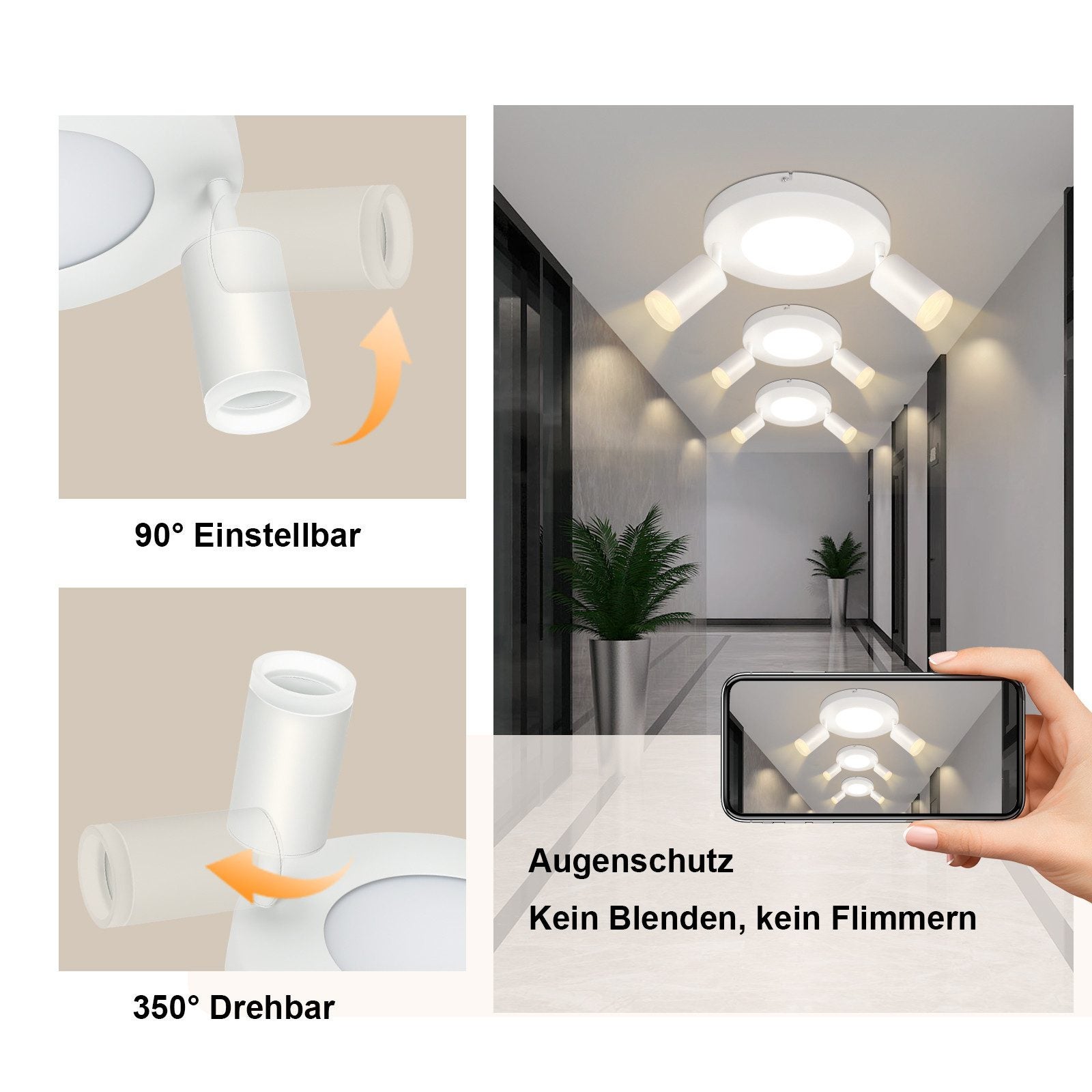 NETTLIFE Spot de plafond 2 ampoules GU10 20W chambre 3000k Pivotant Pivotant en métal à 350° - 3