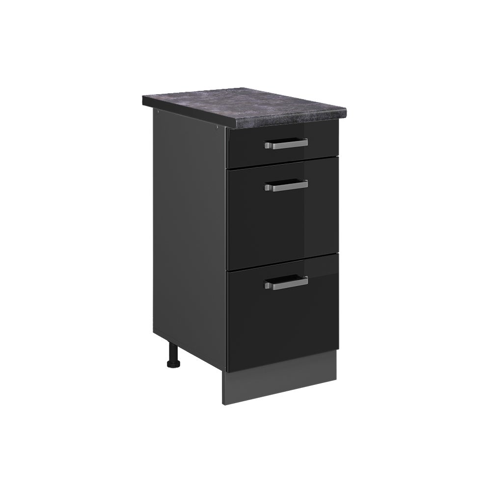 Vicco Szafka dolna do kuchni R-Line, Czarny wysoki połysk, 40 cm z szufladami, BP Antracyt