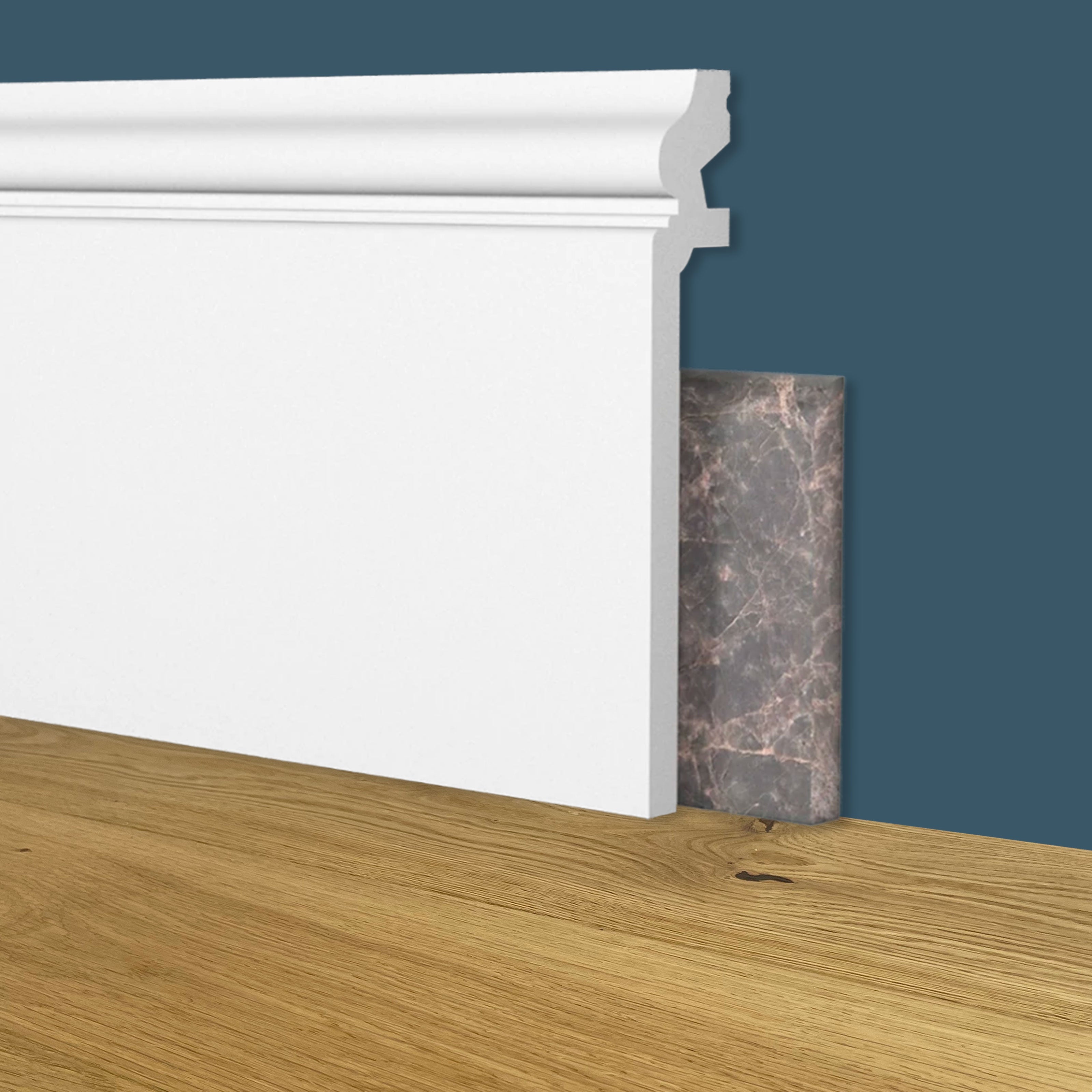 Plinthe DUCALE High WHITE revêtue de marbre 138x22 en POLYMÈRES - Polystructurée (prix au mètre linéaire) - 2