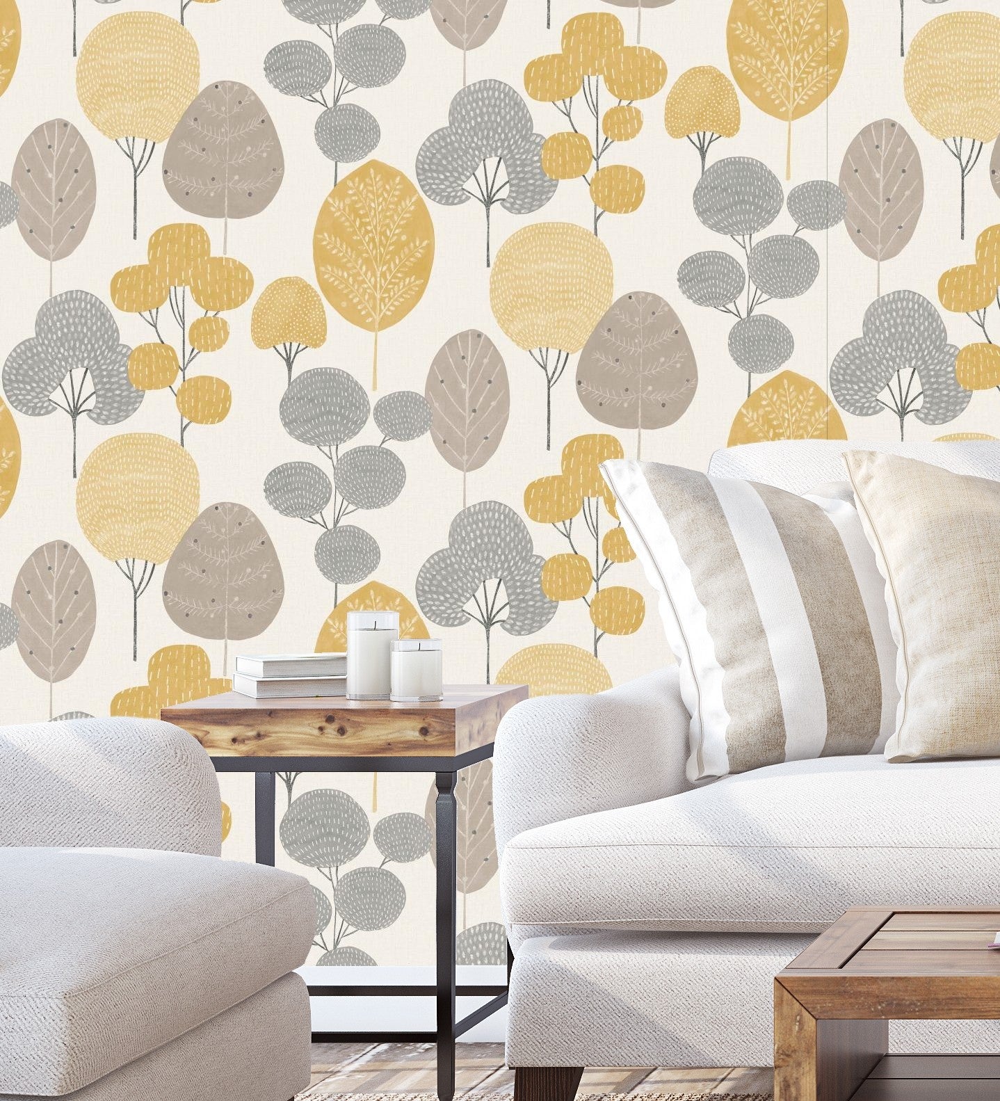 Carta da parati lavabile di alberi grigi e senape in bosco nordico - Memorial Park 680924 di GAULAN - Rotolo di 10 m x 0,53 m - 8