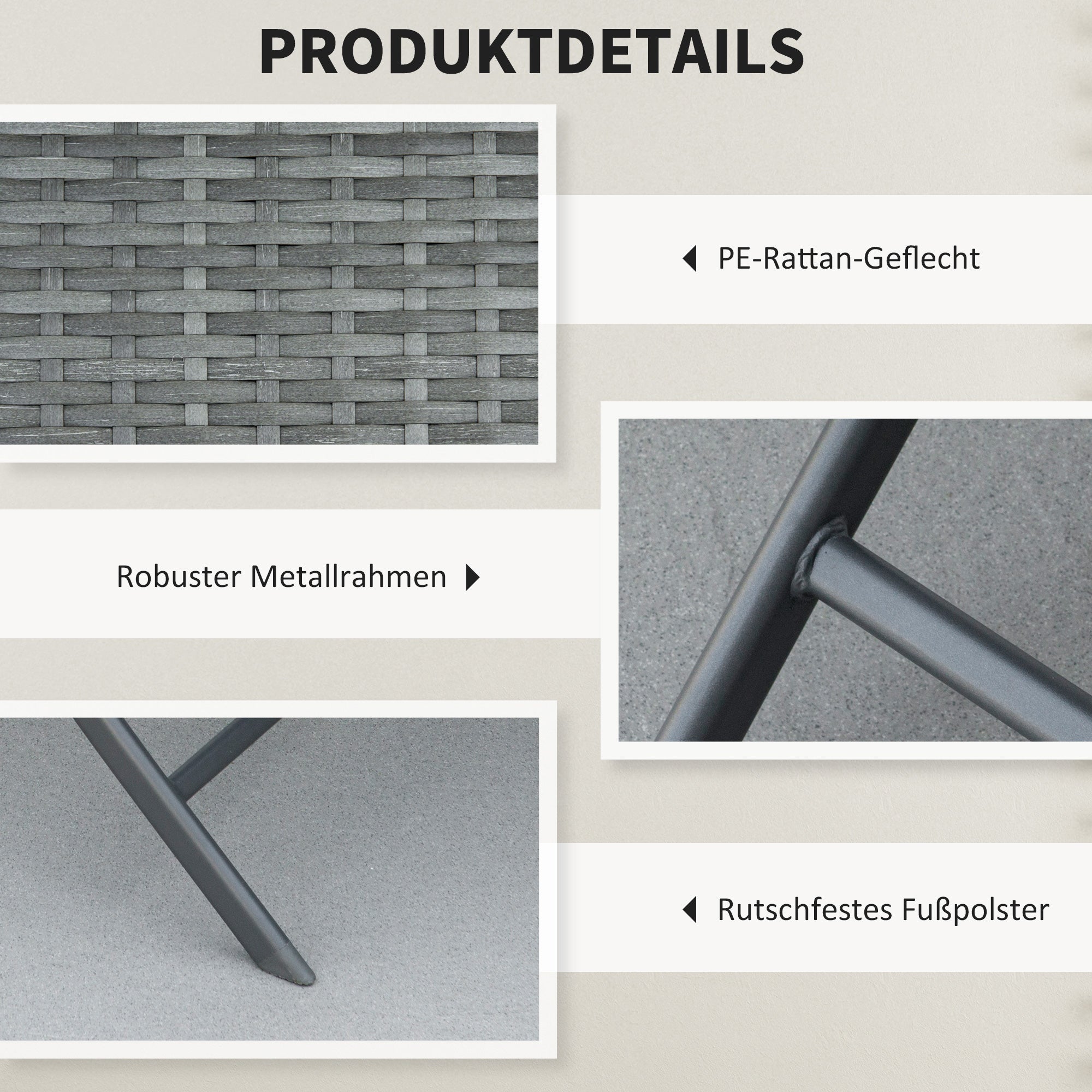 Ensemble table et chaise de jardin 2 places polyrotin gris balcon terrasse - 4
