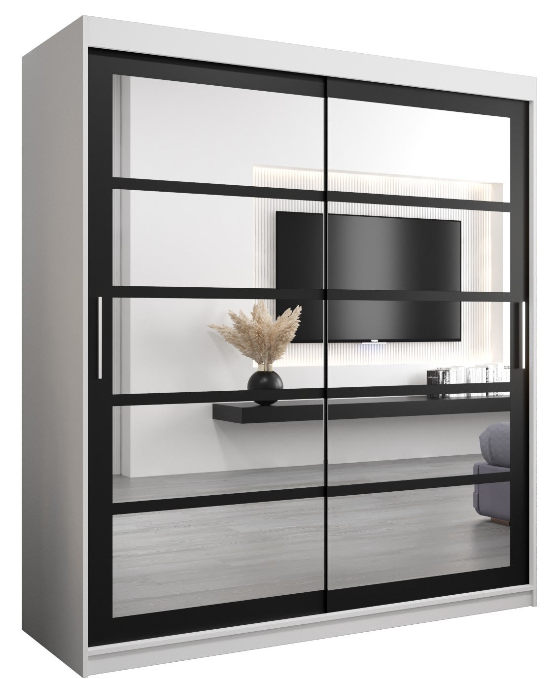Szafa przesuwna garderoba ROMA 2 180 x 62 x 200 cm Biały + Czarny - Abiks Meble