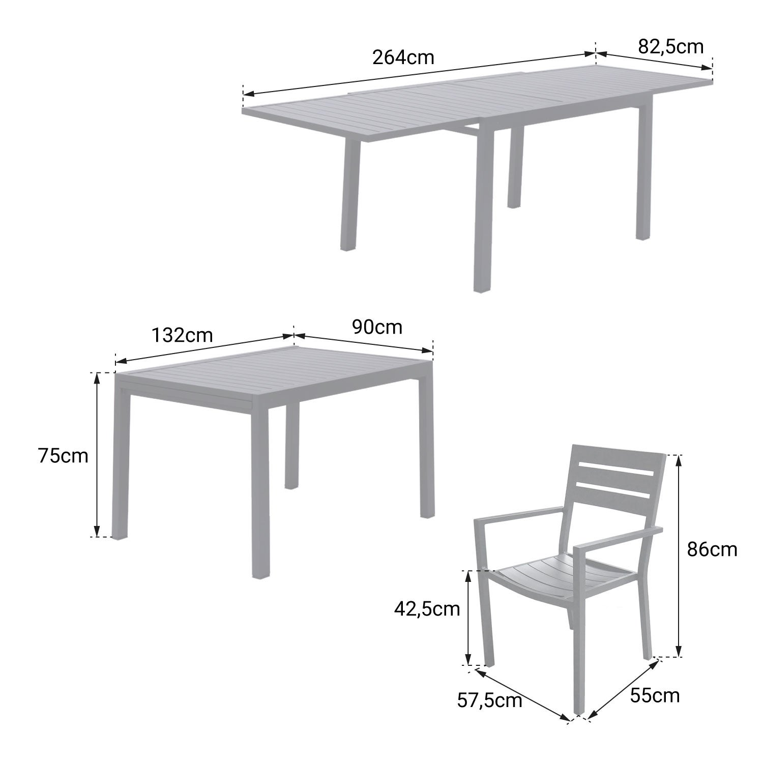 Salon de jardin anthracite aluminium 10 places VENEZIA extensible 132/264 - 4