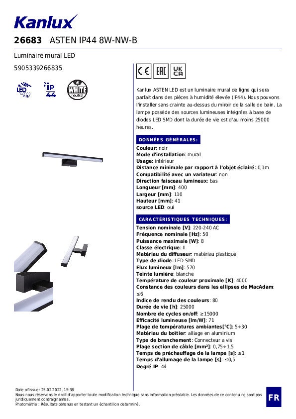 Luminaire mural LED - IP44 - 8W - 4000K - Noir - Salle de bain - 11