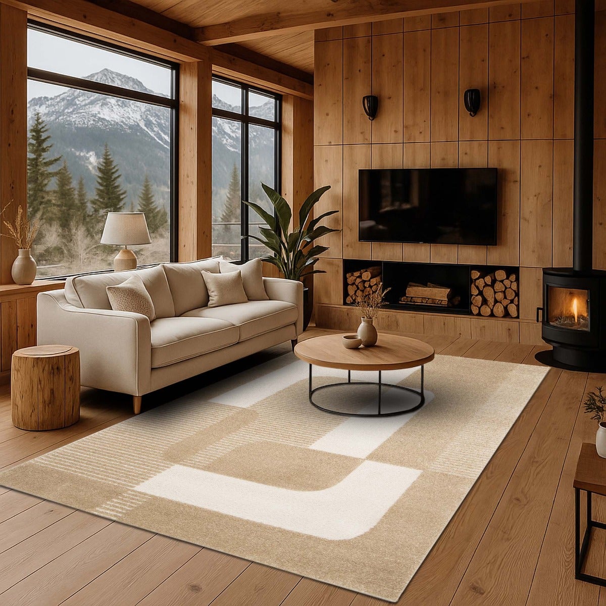 Tappeto morbido a rilievo moderno grafico beige 160x230 - 7