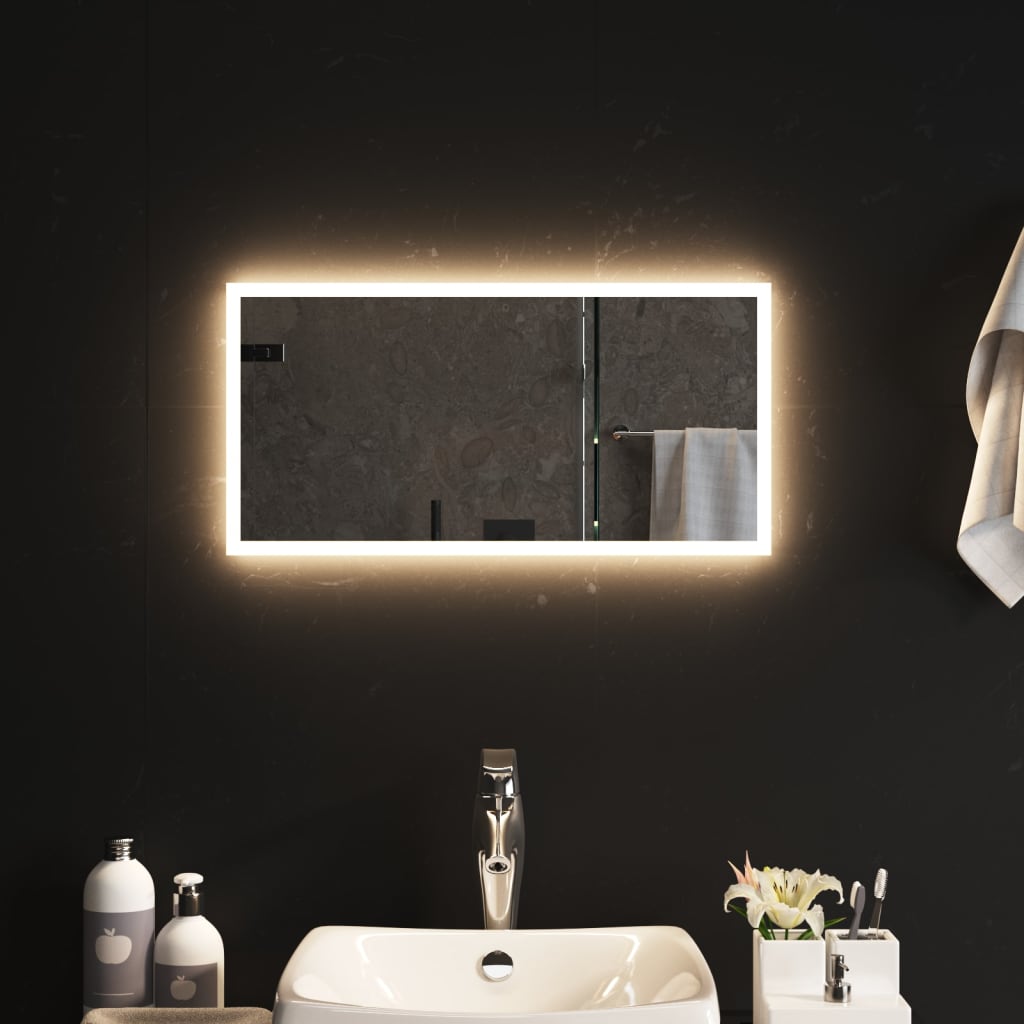 Miroir De Salle De Bain LED Décoratif - 30x60 Cm - IP65 Imperméable - Alimentation USB - Miroir De Maquillage Lumineux