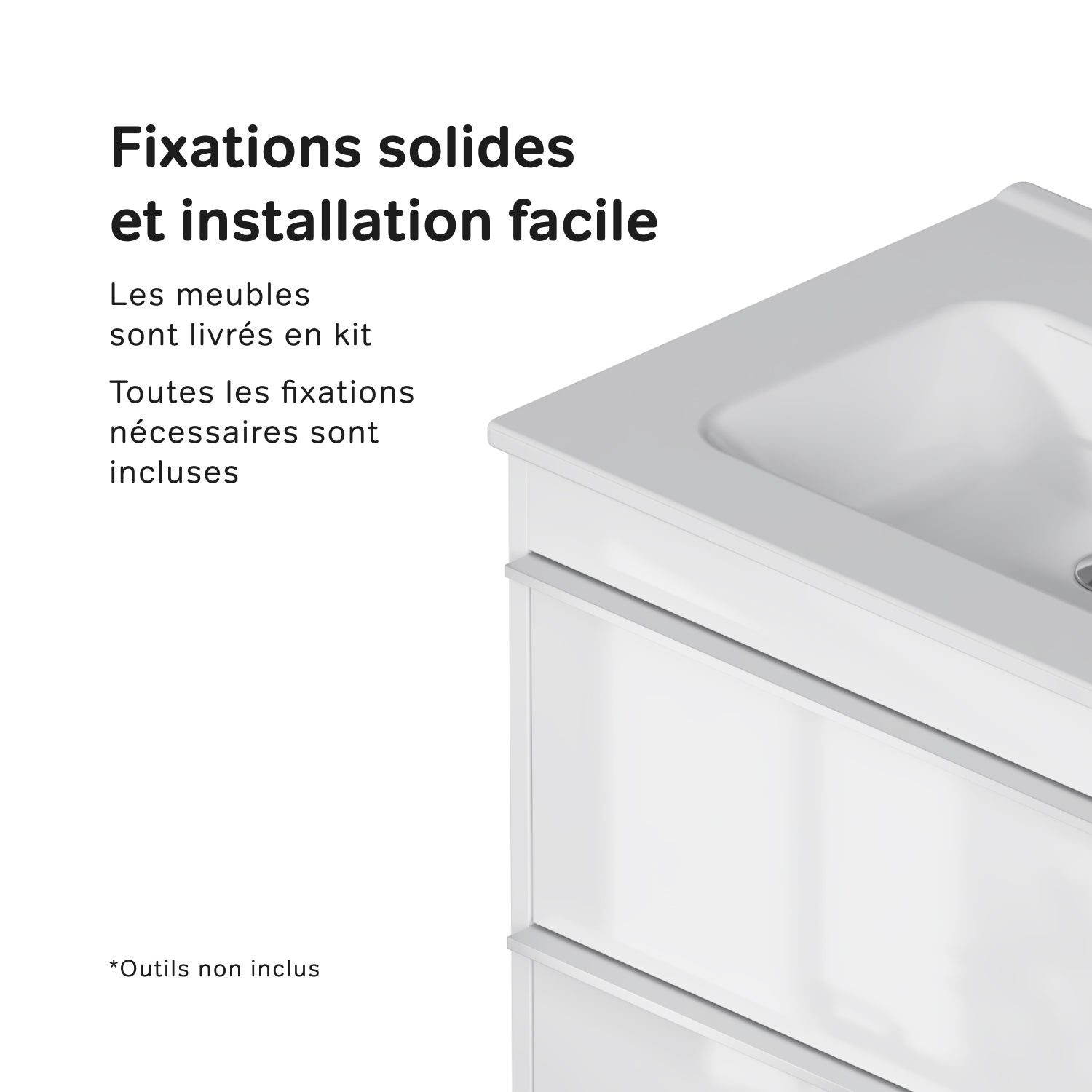 Meuble salle de bains avec Vasque en Céramique Meuble simple vasque suspendu 60 cm avec lavabo intégré, 2 tiroirs, design, Blanc Brillant&nbsp; – AM.PM - 7