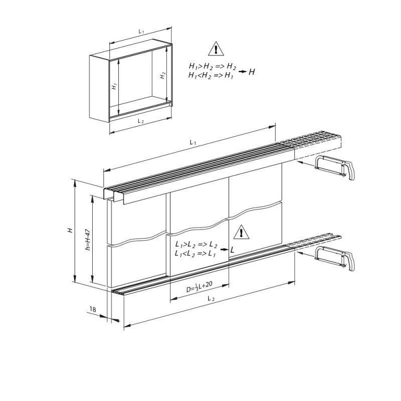 Kit SLID'UP 280 aluminium anodisé argent pour 3 portes de placard coulissantes 18 mm - rail 3 m - 50 kg - 6