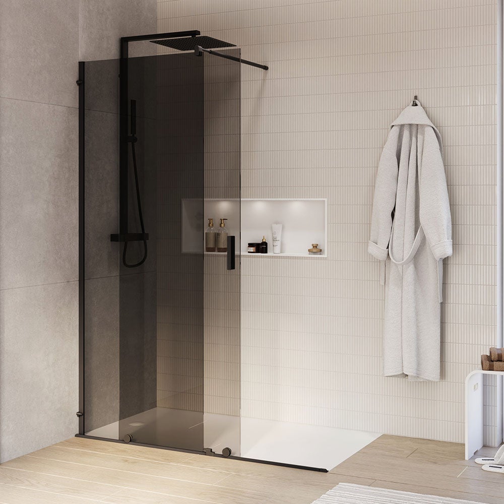 Bernstein Ścianka prysznicowa Walk-In 140cm NT101 szkło szare ESG 8mm drzwi prysznicowe przesuwne ze ścianką - 2