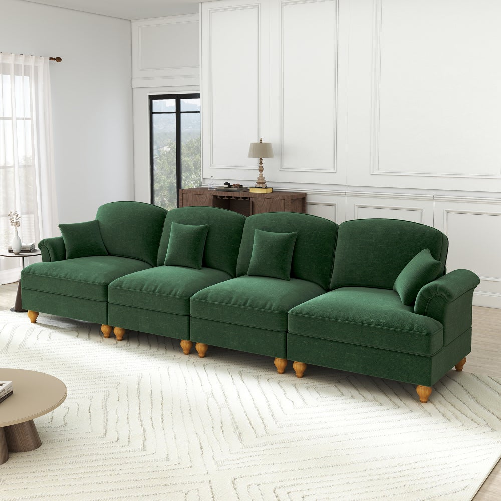 Sofa z połowy XX wieku, 4-osobowa, duża, szenilowa, wygodna, zielona