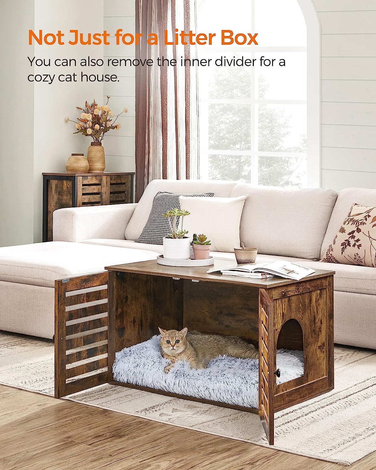 Maison De Toilette Chat, Marron Rustique, 80 X 53 X 49,2 Cm - 3