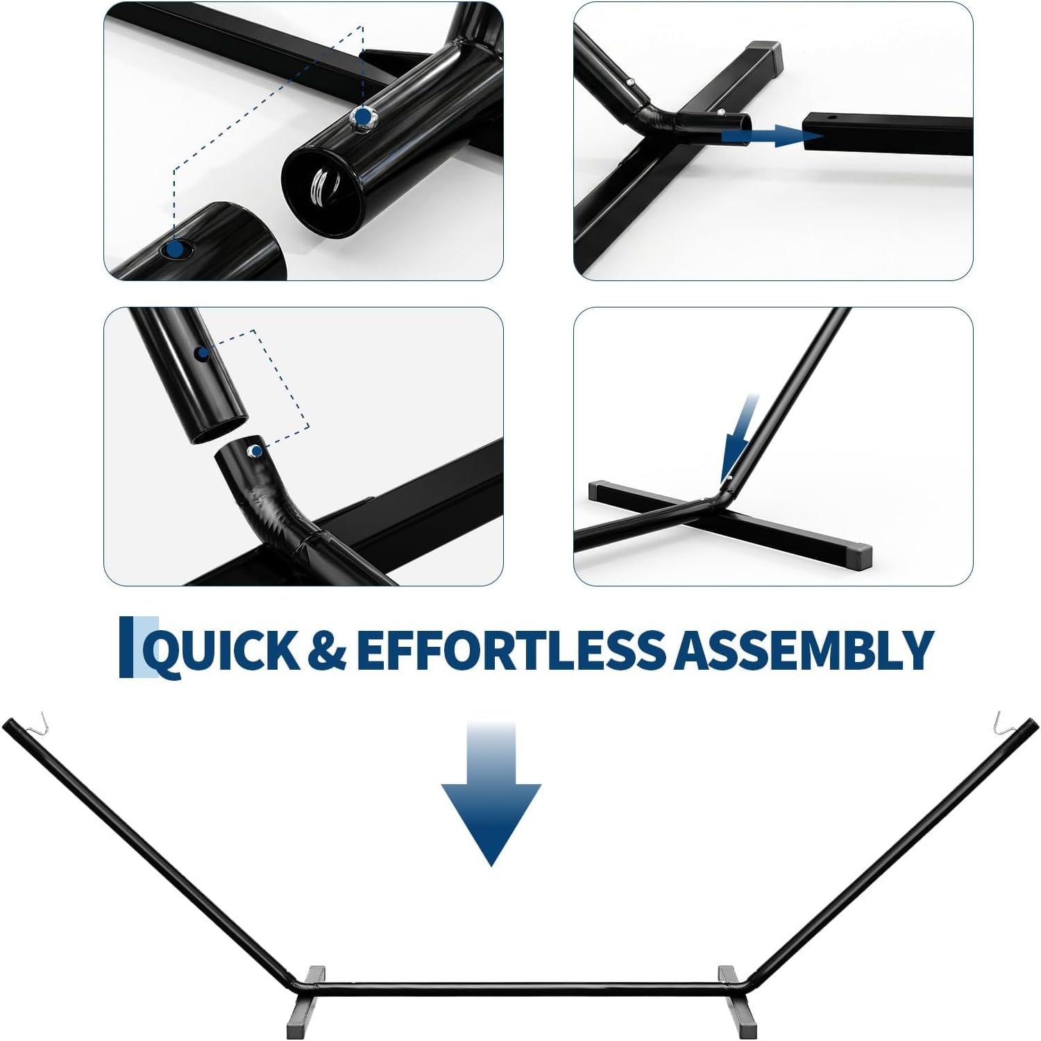 Suporte para rede 12FT em aço resistente para 2 pessoas – Resistente às intempéries, portátil, capacidade 204 kg, jardim e terraço, preto - 3