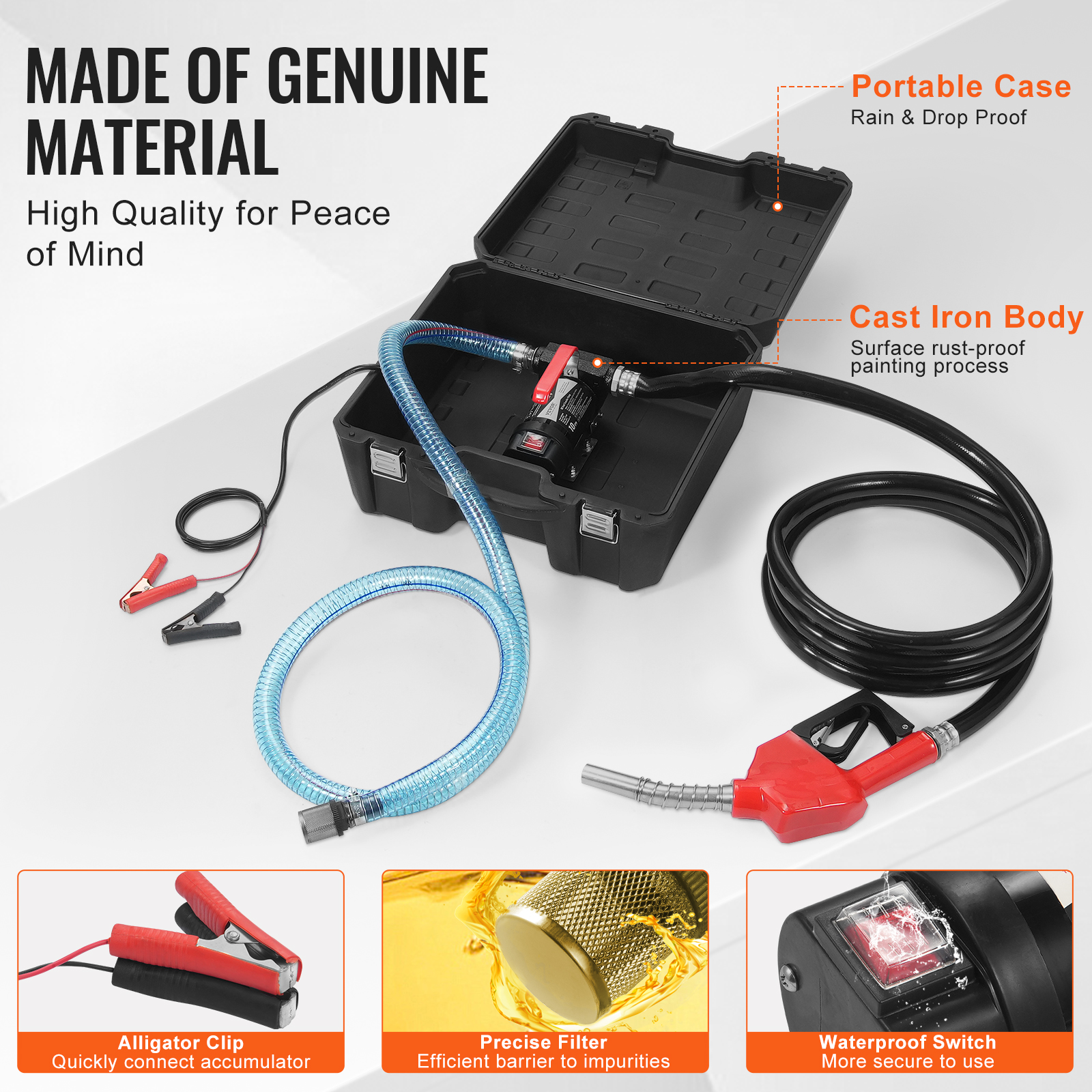 pompe de transfert de carburant Diesel,VEVOR 37,8 l/min,électrique,avec buse de carburant 12V DC,tuyau d'entrée pour transformateur de carburant - 6