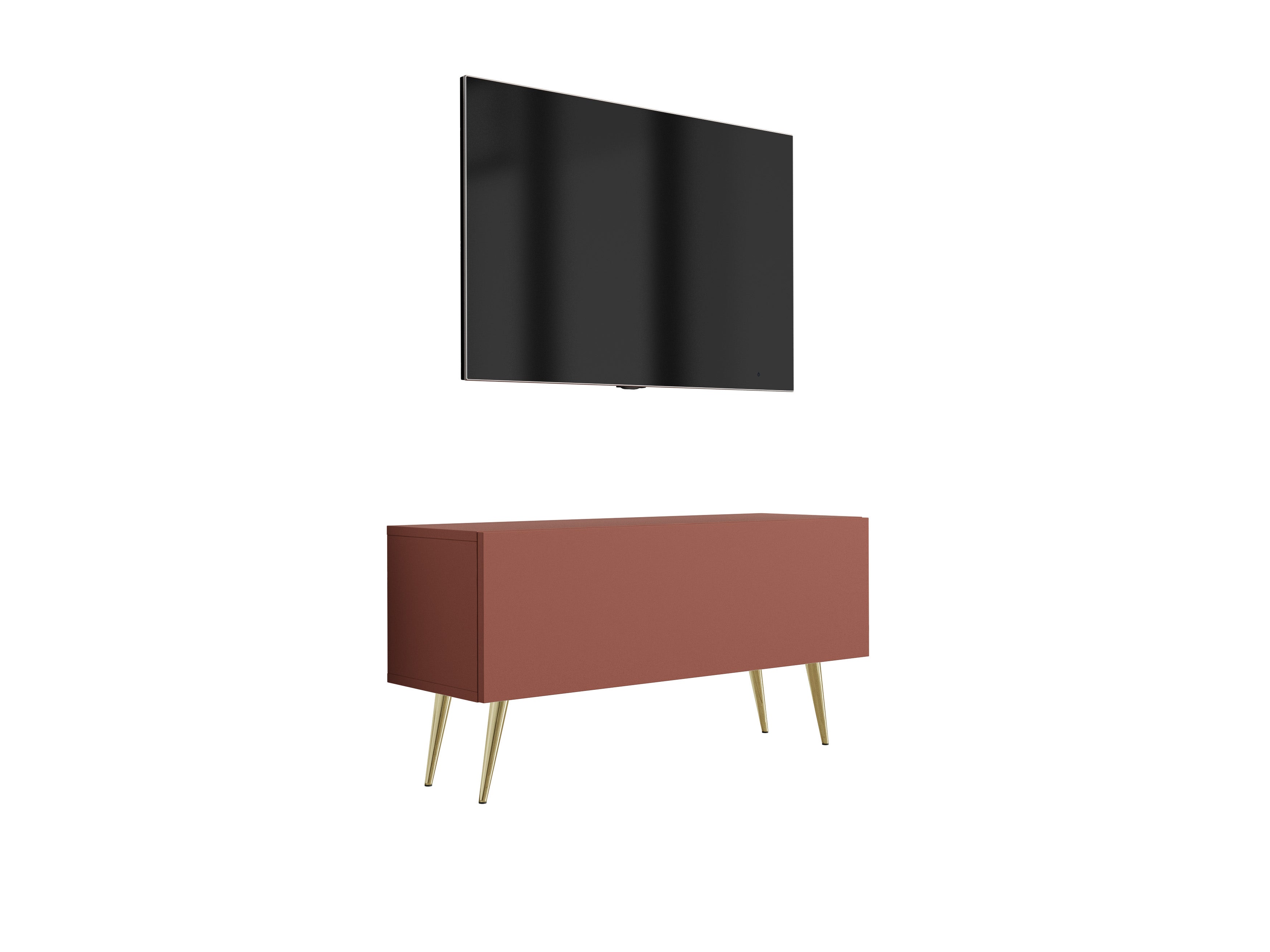 Szafka RTV: Ceglasty, 100 x 32 x 52 cm, złote nogi