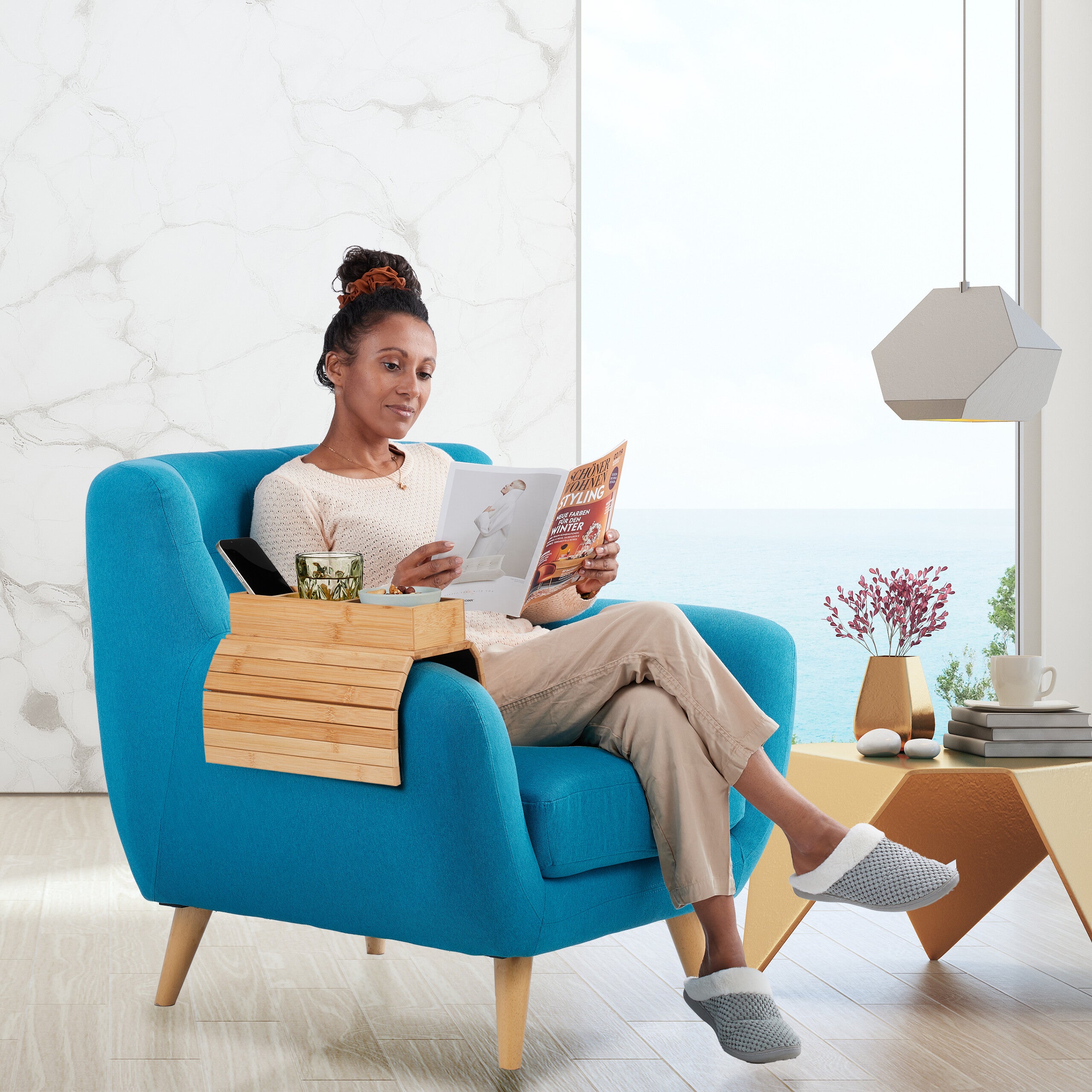 Portacandele Decorativo Con Vassoio E Sabbia - 3 Tea Light, Stile Shabby Chic, Grigio Bianco - Foto 2