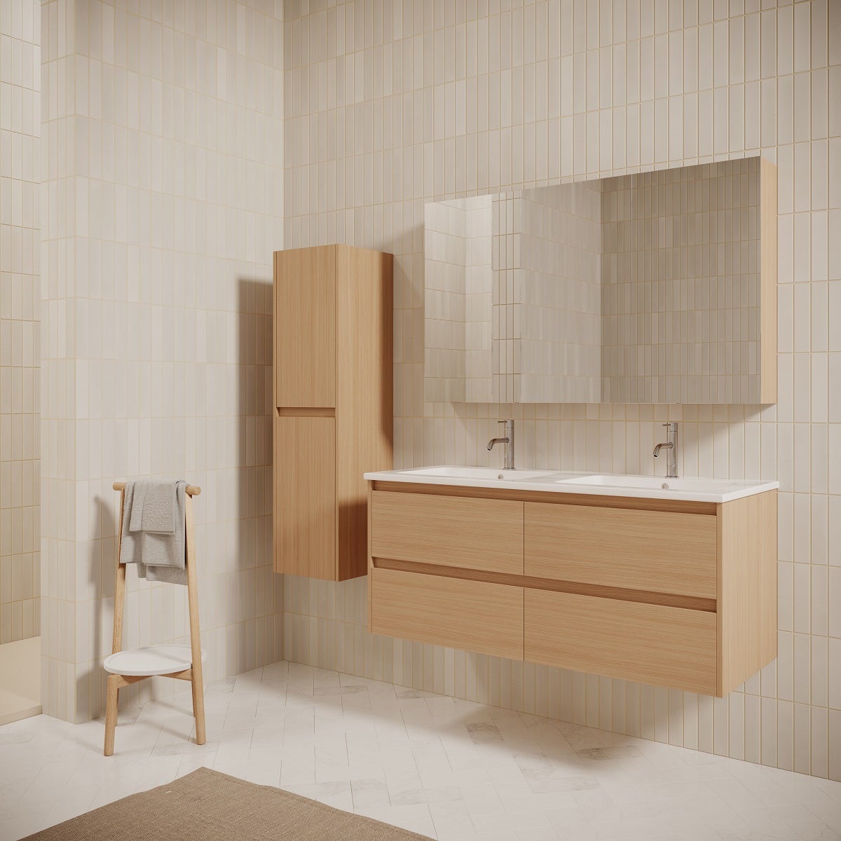 Meuble salle de bain design double vasque FORTINA largeur 120 cm chêne clair - 2