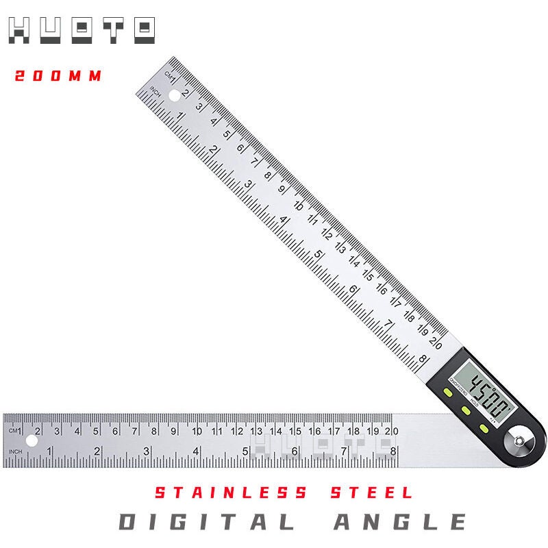 Raportor digital 0-200 mm, indicator digital de unghi 0-360°, raportor digital 2 în 1 din oțel inoxidabil cu afișaj LCD