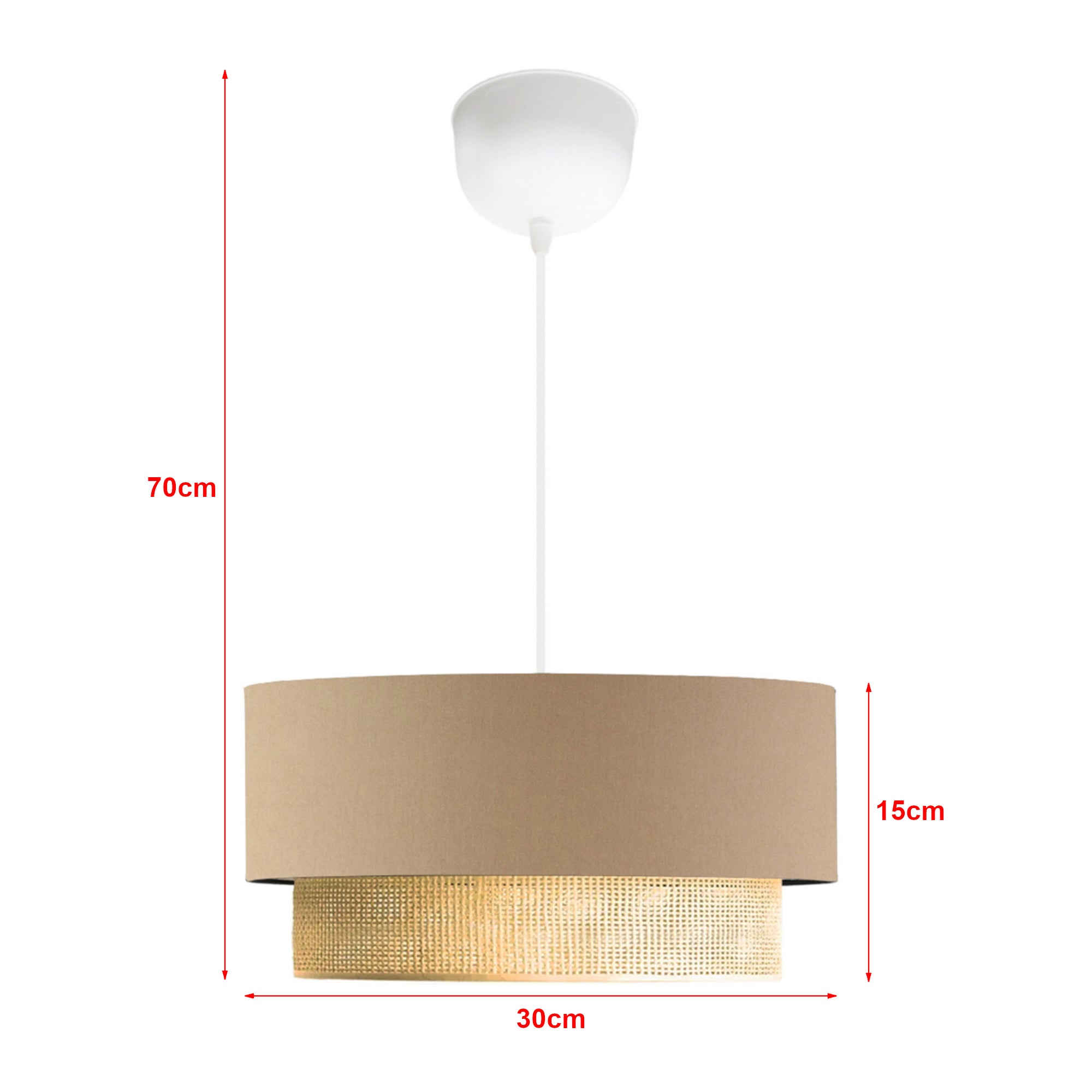 Lampada a Sospensione 'Loughborough' Lampada da Soffitto con Paralume a Doppio Cilindro Lampadario con Abat-jour in Tessuto - Beige / Giallo - lux.pro - 3