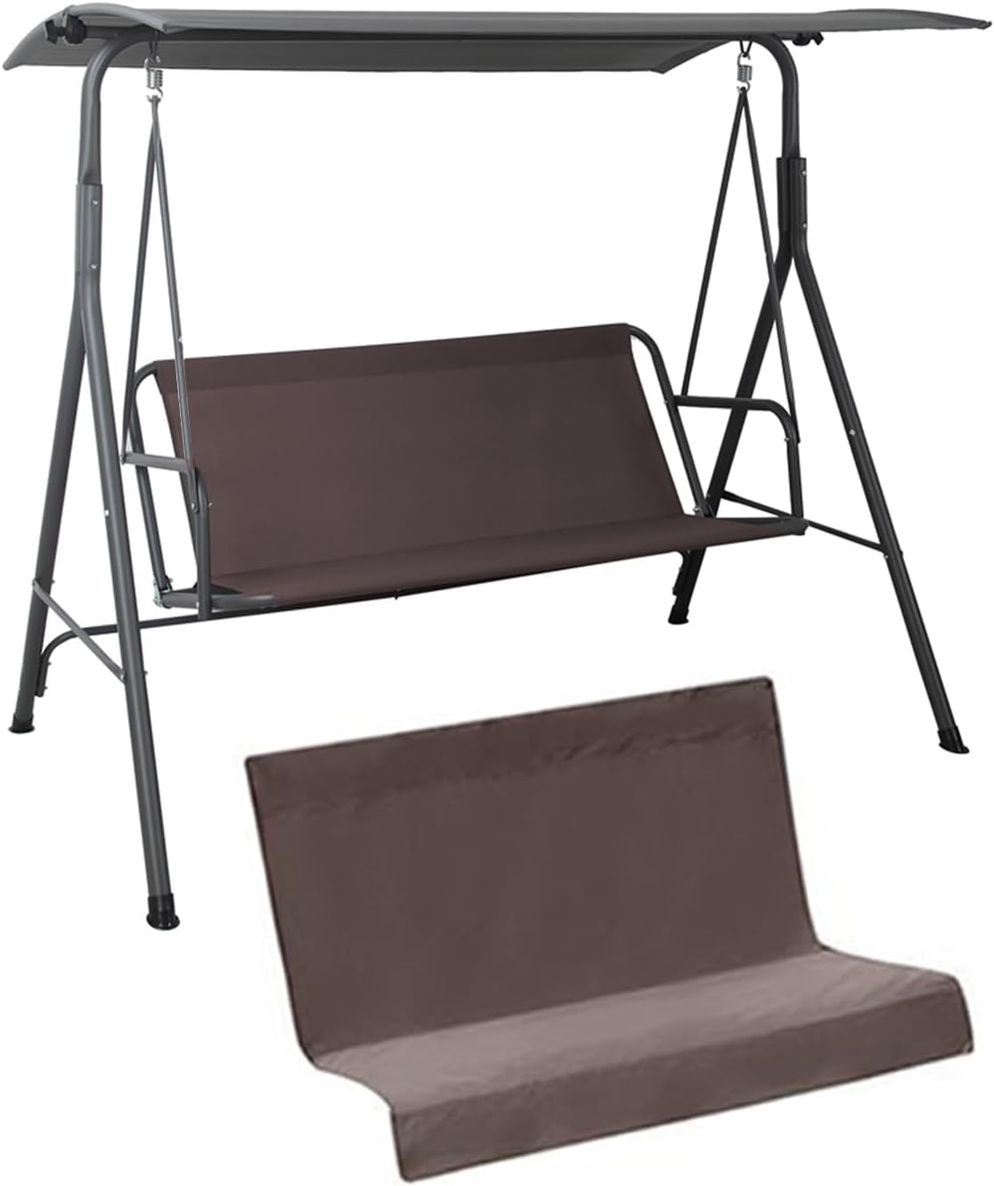 Pokrowiec zamienny na huśtawkę ogrodową, wodoodporny pokrowiec na siedzenie 600D na huśtawkę ogrodową 2/3-osobową - 148x50x50cm - Brązowy