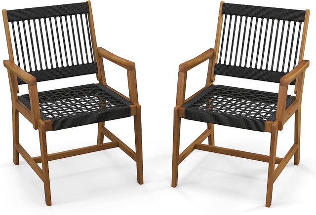 Zestaw 2 krzeseł ogrodowych z drewna akacjowego, krzesła balkonowe, obciążenie do 160 kg, krzesła bistro na taras, do ogrodu i na balkon