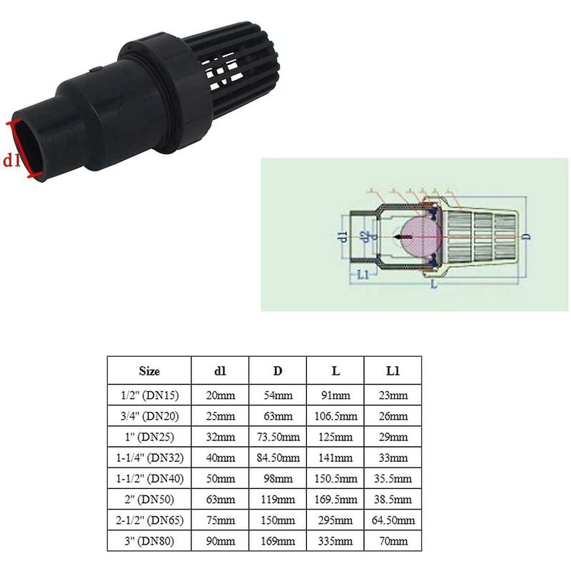 Clapet pied clapet anti retour a boule aspiration 25 32 40 mm clapet crepine anti retour antiretour pvc piscine pompe (Diamètre Intérieur 32mm) - 4