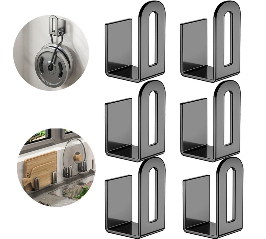 Uniwersalne wsparcie dla pokrywek garnków, odporne na rdzę, odpowiednie do drzwi i ścian szafek, blok na noże (czarny), zestaw 6 sztuk