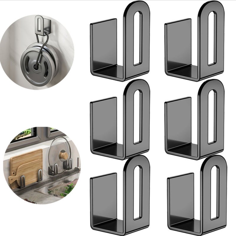 Uniwersalne wsparcie dla pokrywek garnków, odporne na rdzę, odpowiednie do drzwi i ścian szafek, blok na noże (czarny), zestaw 6 sztuk