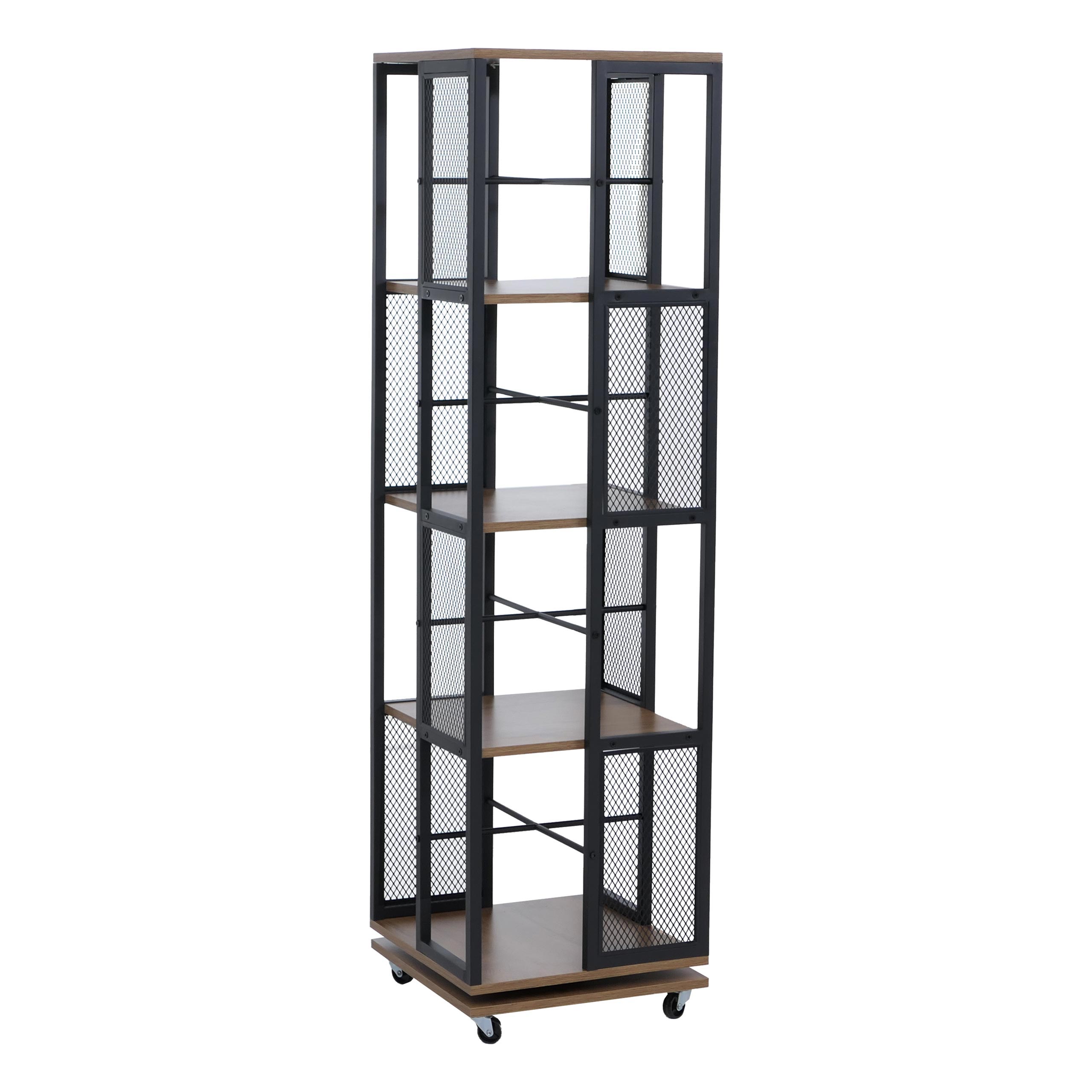 Regał na książki HWC-P13, regał stojący, obrotowy, kółka obrotowe, metal Industrial Melamina MVG 147x40x40cm ~ brązowy