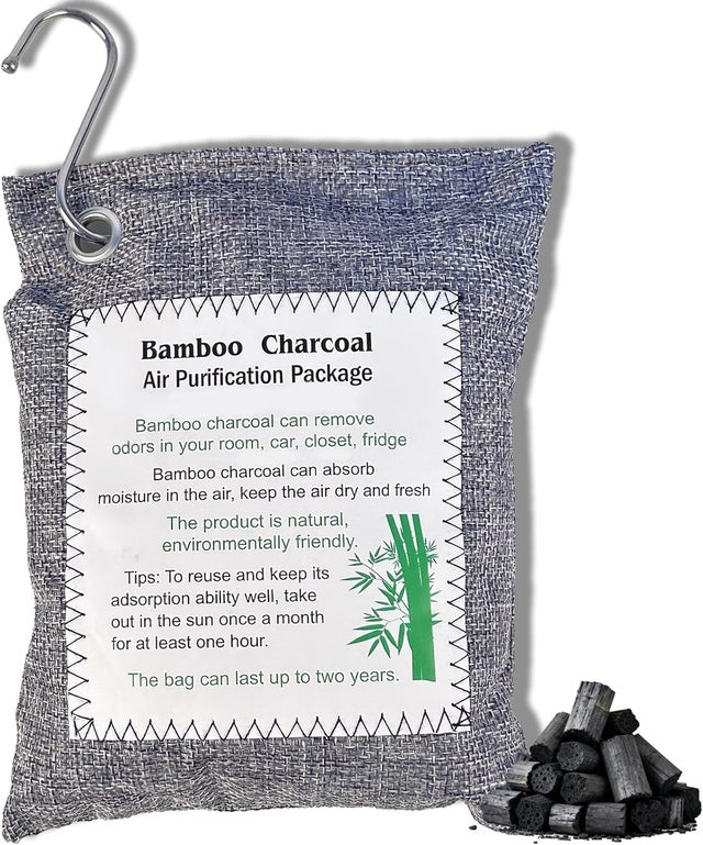 2 x Sachets Purificateurs d'Air au Charbon de Bambou Gris, Absorbeur d'Odeurs et d'Humidité pour Maison, Voiture, Placard, Frigo et Chaussures