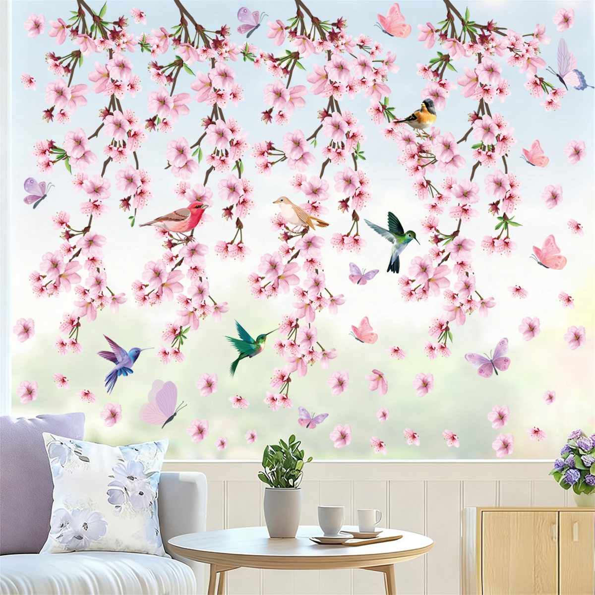 Runa art Tableau Décoration Murale Oiseau Fleurs 120x80 cm - 3 Panneaux