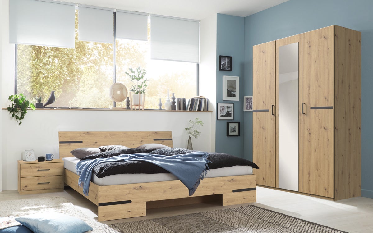 Chambre Complète Adulte Bafra - Lit 160x200 Avec Matelas, 2 Tables De Chevet, Commode, Armoire