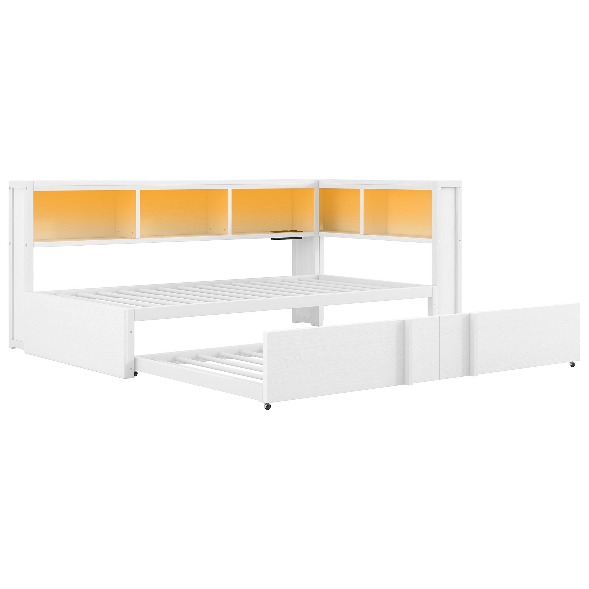 Rozkładana sofa 90x200cm - Z wysuwanym łóżkiem - z schowkiem - z LED i portem USB - Biały (bez materaca) - 8