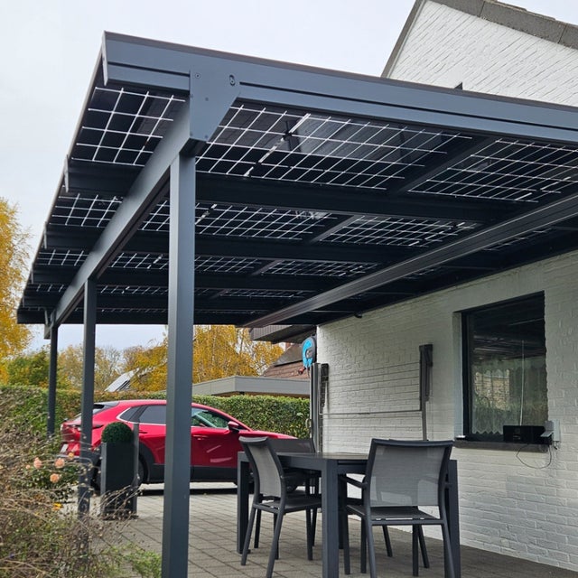 Pérgola solar fotovoltaica RODAS 4,590x3,492 M 8 paneles 3200W Gris antracita RAL 7016