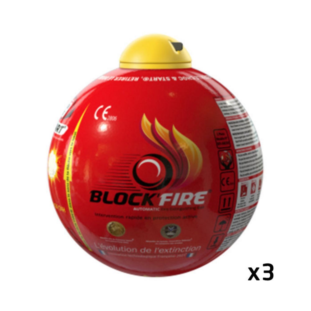 BLOCK'FIRE Lot de 3 boules extinctrices - Protection incendie - Intérieur extérieur - Sans entretien - 15 cm diamètre - 4