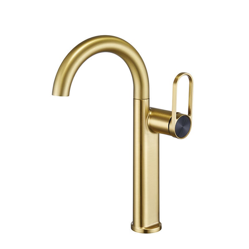 PHASAT Rubinetto Bagno Lavabo Alto Rubinetto Miscelatore per Lavabo a Freddo e Caldo con Monocomando Rubinetto alto moderno in oro spazzolato PTMP01LG
