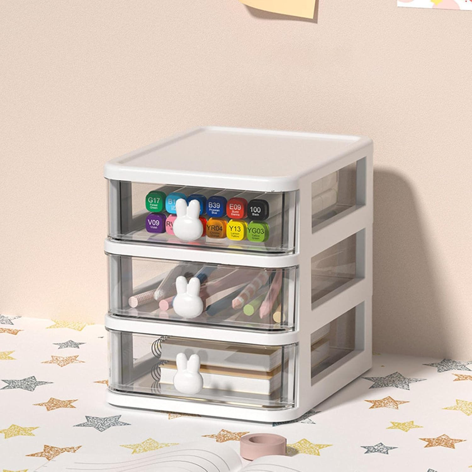 Cosmétique Organisateur Tiroirs Maquillage Tiroir Boîte Bureau Rangement Plastique avec Tiroirs Lapin Poignée Cosmétique Boîte Rangement - 5