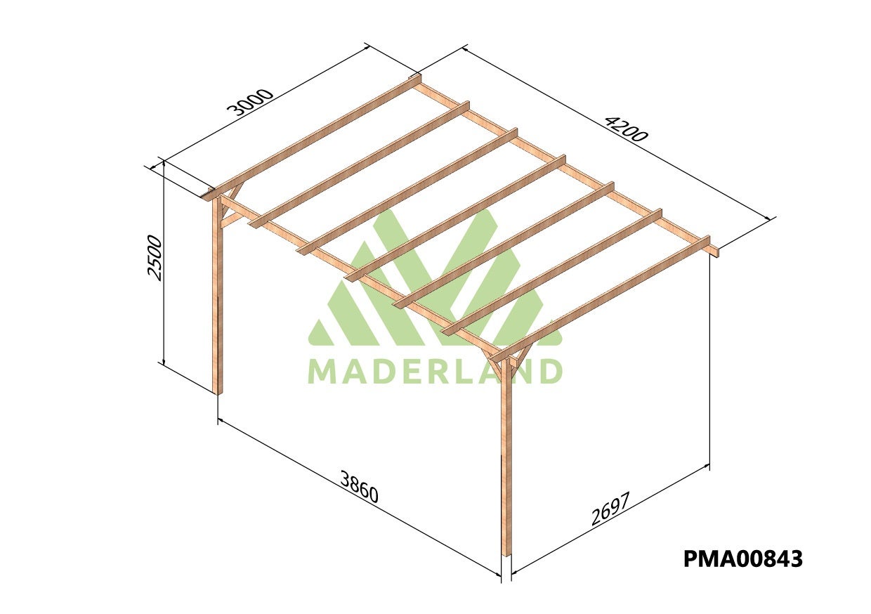 Pérgola madera adosada ZAMORA • 420x300 cm • tratada • madera maciza - 2