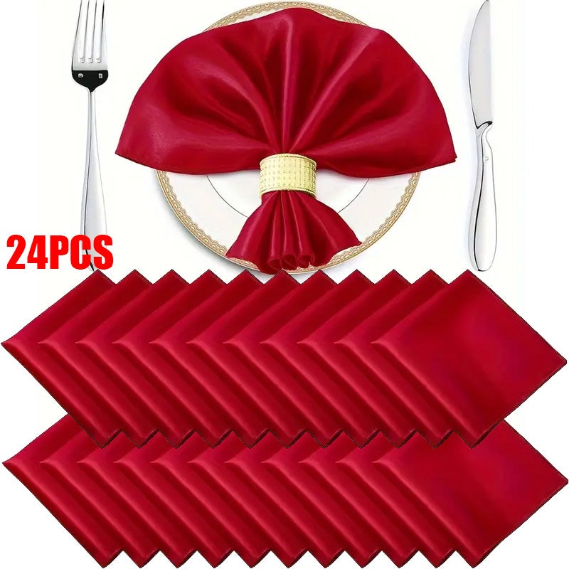 24 czerwone eleganckie serwetki, kwadratowe serwetki obiadowe 17x17 cali, chusteczki do dekoracji bankietowych i restauracyjnych