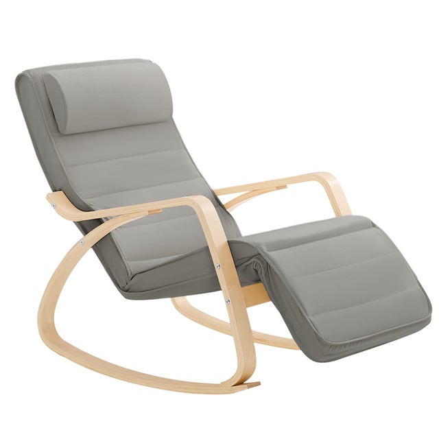 SoBuy Sedia A Dondolo Poltrona Relax Poltroncina Poggia Gambe Regolabile Grigio FST16-DG